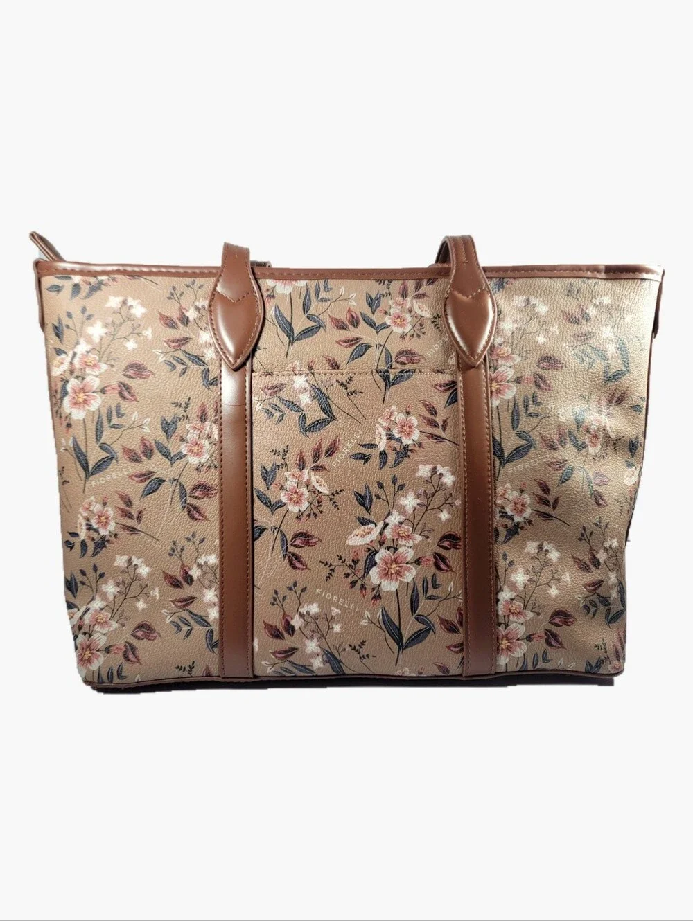 NWT Fiorelli Brown Floral Utility Tote Bag Detachable Pouch Gold Hardware